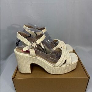 Pop Applaud Braided Ankle Strap Platform Heeled Sandal Natural Women's 10M NWT